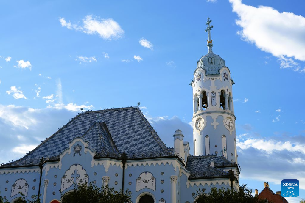 This photo taken on Aug. 31, 2026 shows the Blue Church, officially known as the Church of St. Elizabeth, which is one of the landmarks in Bratislava, capital of Slovakia. (Xinhua/Liu Haodong)