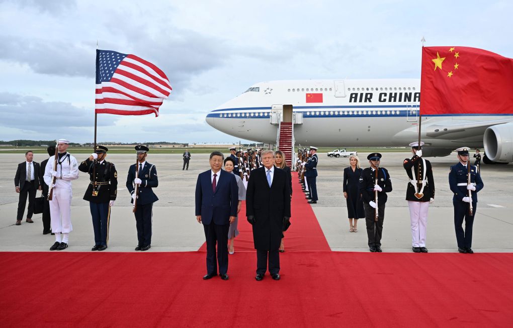 Chinese President Xi Jinping arrives at Joint Base Andrews on Sept. 23, 2026, for a state visit to the United States at the invitation of U.S. President Donald Trump. Xi and his wife, Peng Liyuan, were warmly greeted by Trump and his wife, Melania Trump, at the airport in a rare planeside welcome. (Xinhua/Li Xiang)