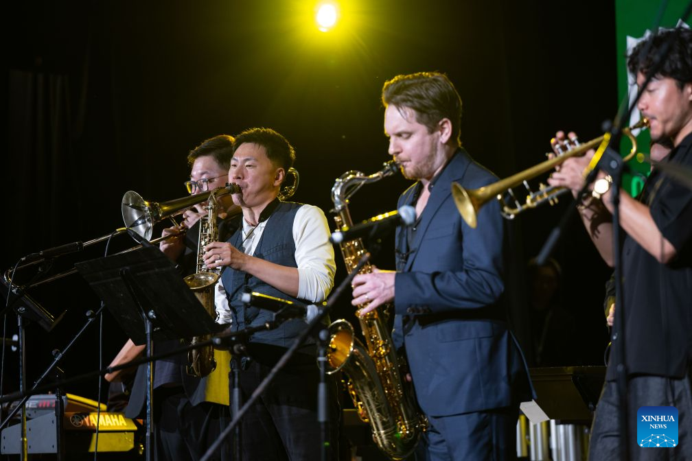 Artists perform during the opening concert of Macao International Contemporary Music Art Festival in Macao, south China, Aug. 3, 2026. (Xinhua/Cheong Kam Ka)