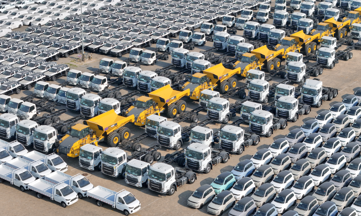 Domestically produced vehicles await loading for export at Yantai Port, Yantai, East China's Shandong Province, on May 1, 2026. Photo: VCG
