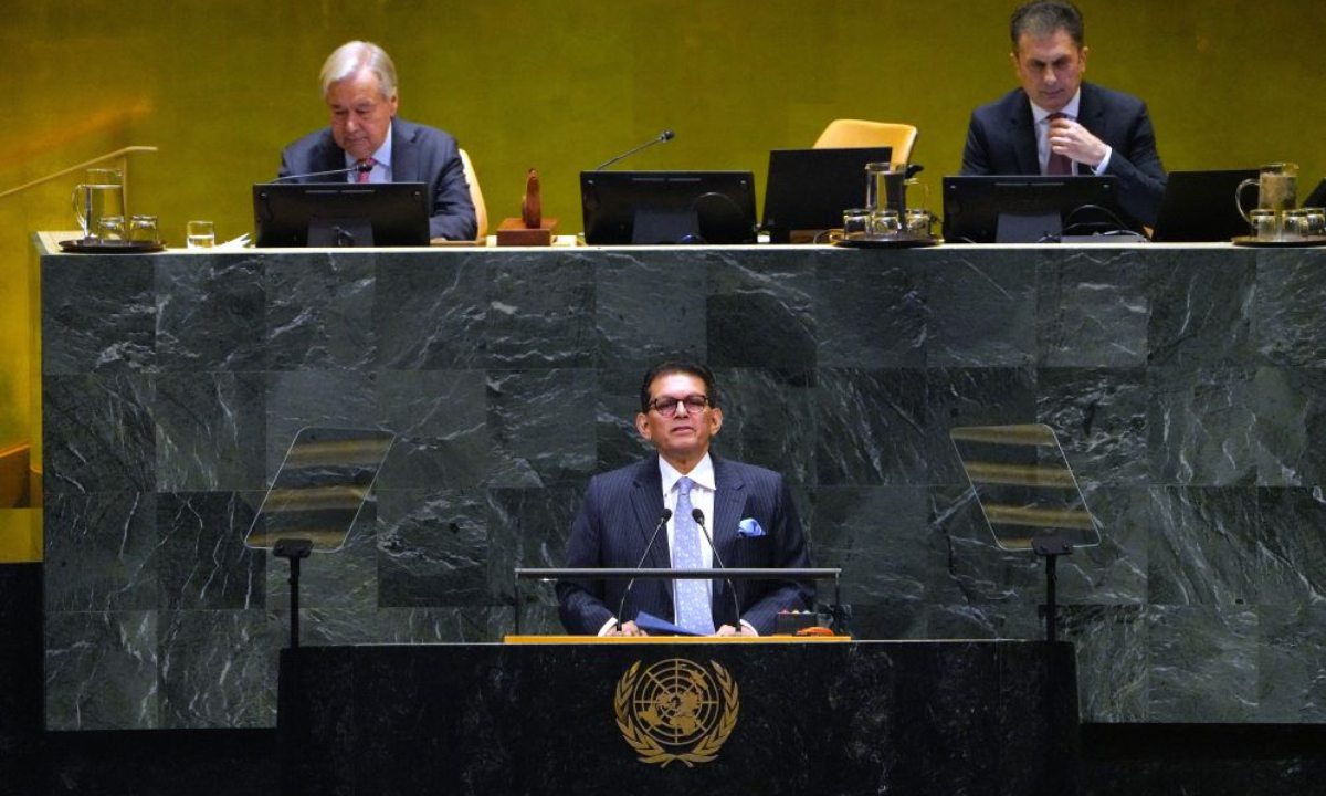 Khalilur Rahman, president of the 81st session of the General Assembly, speaks during the General Debate of the 81st session of the United Nations General Assembly at the UN headquarters in New York, Sept. 22, 2026. The General Debate of the 81st session of the UN General Assembly opened at the UN headquarters in New York on Tuesday. The theme of the general debate is Restoring trust, managing transformation: a United Nations that delivers for all. (Xinhua/Wu Xiaoling)
