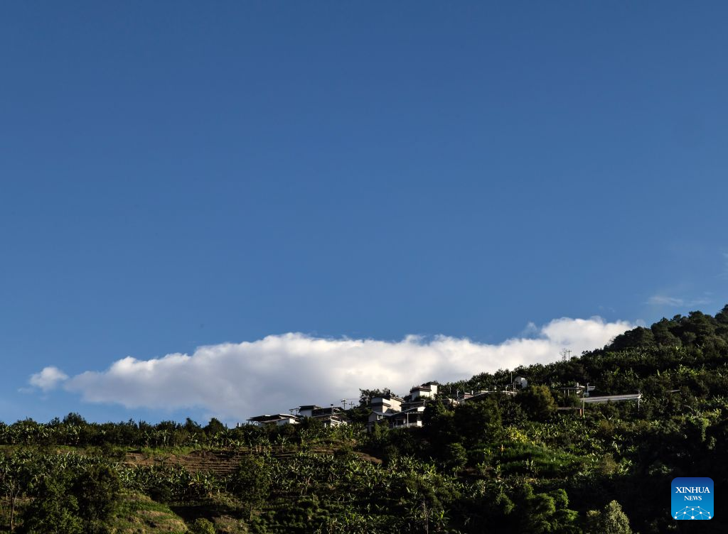 This photo taken on July 26, 2026 shows residential houses and plantain groves along the Lancang River in Fengqing County of Lincang City in southwest China's Yunnan Province. (Photo by Lan Hongguang/Xinhua)