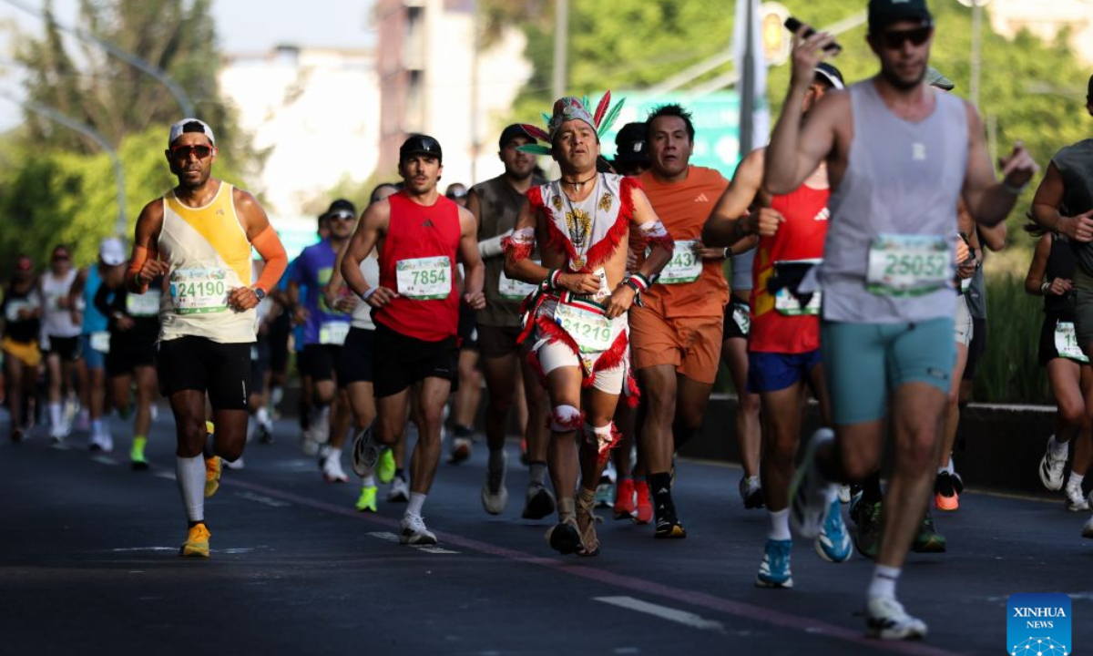 Runners participate in the 43rd edition of the Mexico City Marathon in Mexico City, capital of Mexico, on Aug. 30, 2026. (Photo by Francisco Canedo/Xinhua)