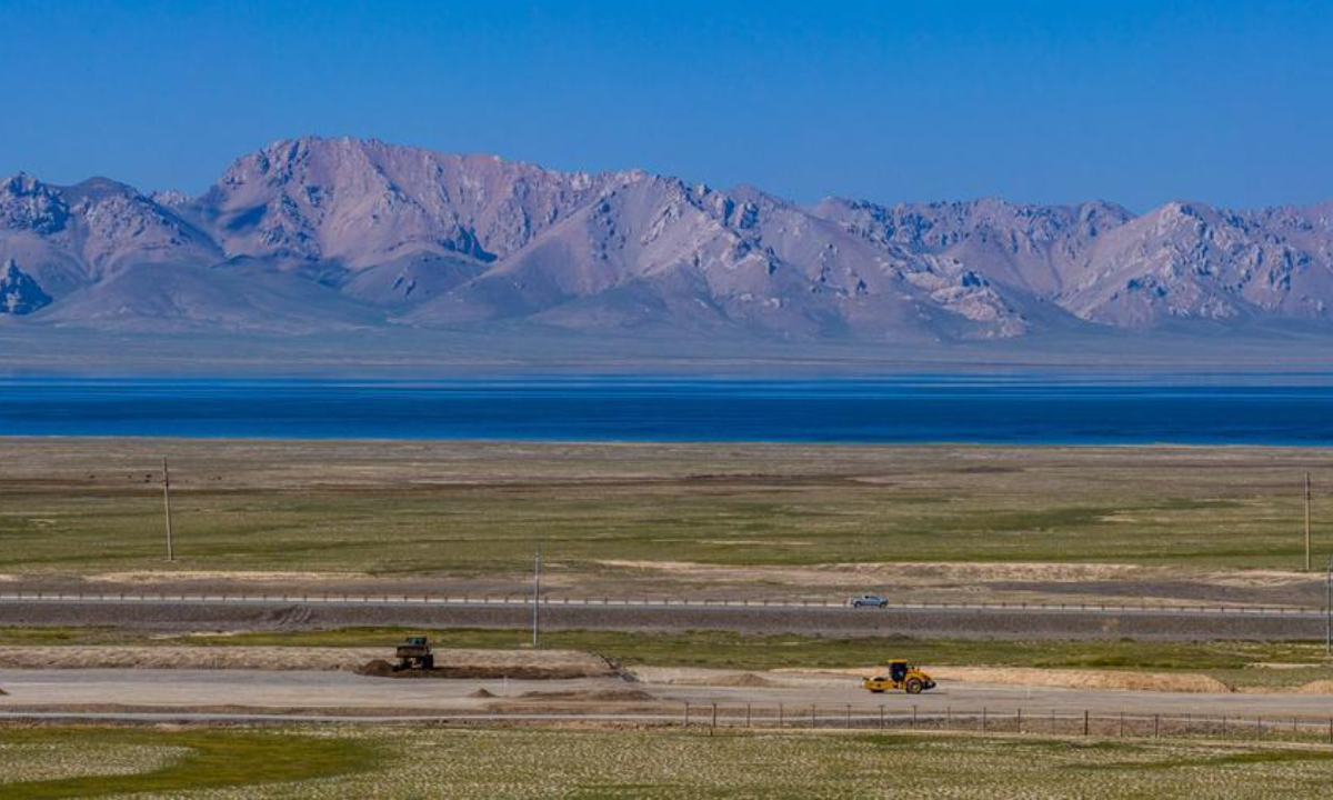 An aerial drone photo taken on July 18, 2026 shows a construction site of a subgrade section of the China-Kyrgyzstan-Uzbekistan railway. (Photo by Ren Weiyun/Xinhua)