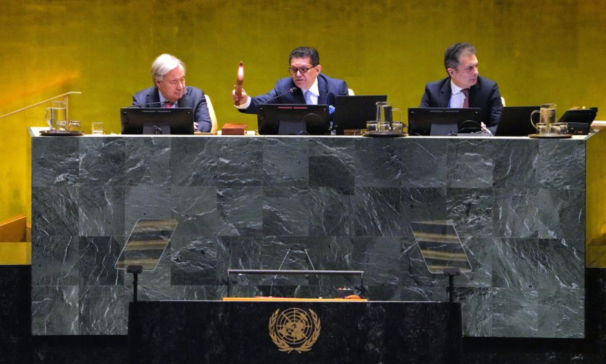Khalilur Rahman (C), president of the 81st session of the General Assembly, speaks during the General Debate of the 81st session of the United Nations General Assembly at the UN headquarters in New York, Sept. 22, 2026. The General Debate of the 81st session of the UN General Assembly opened at the UN headquarters in New York on Tuesday. The theme of the general debate is Restoring trust, managing transformation: a United Nations that delivers for all. (Xinhua/Wu Xiaoling)