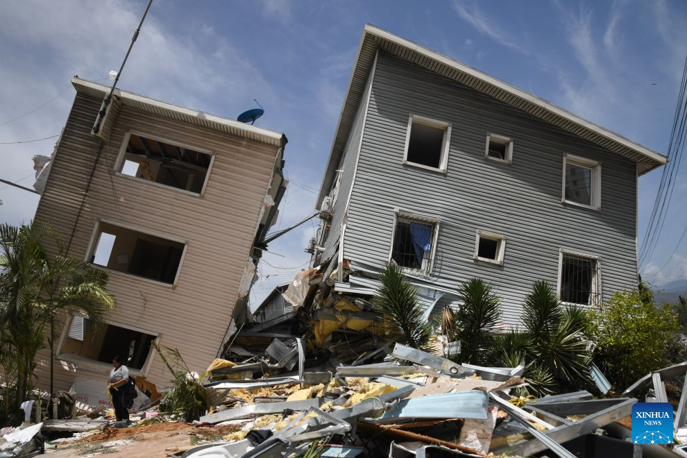 This photo taken on June 25, 2026 shows damaged buildings in La Guaira State, Venezuela. Two powerful earthquakes, both exceeding magnitude 7, jolted Venezuela late Wednesday. Venezuela's acting President Delcy Rodriguez said the coastal state of La Guaira in northern Venezuela was the hardest hit, describing it as a 