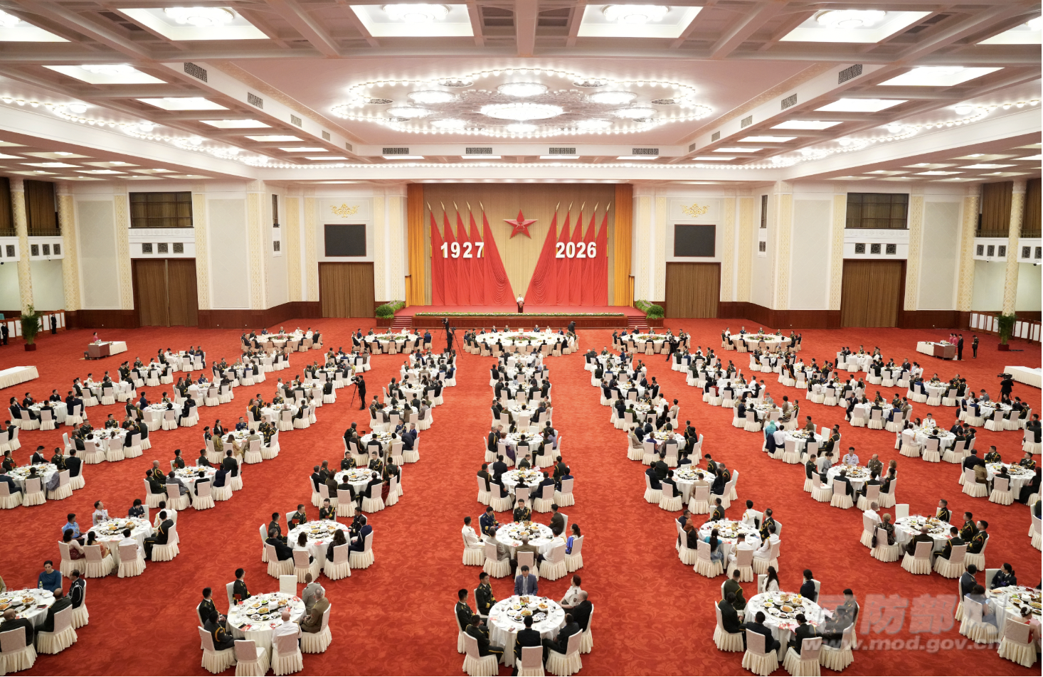 The Ministry of National Defense hosted a reception at the Great Hall of the People in Beijing to mark the 99th anniversary of the founding of the People's Liberation Army on July 31, 2026. Photo: China's Ministry of National Defense.
