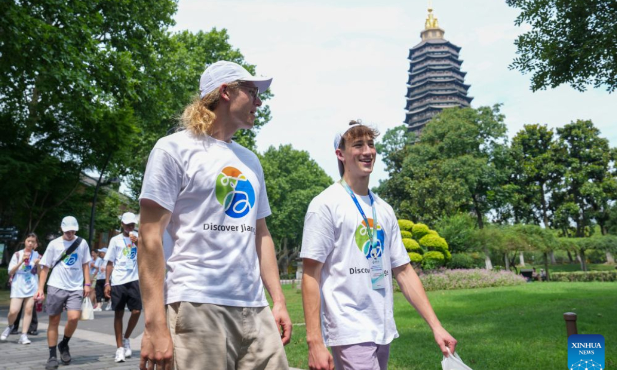 American students visit a park during a music and cultural exchange camp between young people of China and the United States in Changzhou City, east China's Jiangsu Province, July 14, 2026. The hope of the China-U.S. relationship lies in the people, its foundation is in the societies, its future depends on the youth, and its vitality comes from exchanges at subnational levels.
In recent years, the two countries have been strengthening people-to-people ties through cultural exchanges to inject sustained positive momentum into China-U.S relations. (Xinhua/Li Bo)