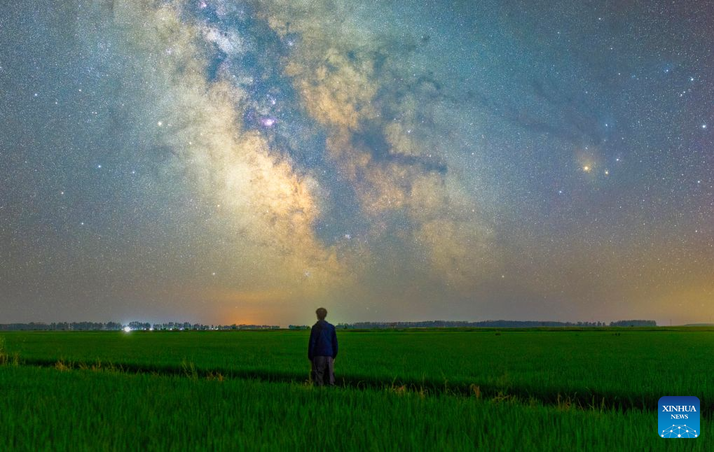 This stack composite photo taken on June 19, 2026 shows the Milky Way above Xunke County, northeast China's Heilongjiang Province. (Photo by Liu Dapeng/Xinhua)