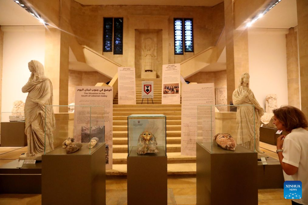 This photo taken on Sept. 16, 2026 shows ancient Egyptian artifacts displayed at a ceremony at the National Museum in Beirut, Lebanon. Lebanon on Wednesday returned to Egypt 37 ancient artifacts that had been illegally smuggled into Lebanon, according to a statement by Lebanon's Culture Ministry. (Xinhua/Bilal Jawich)