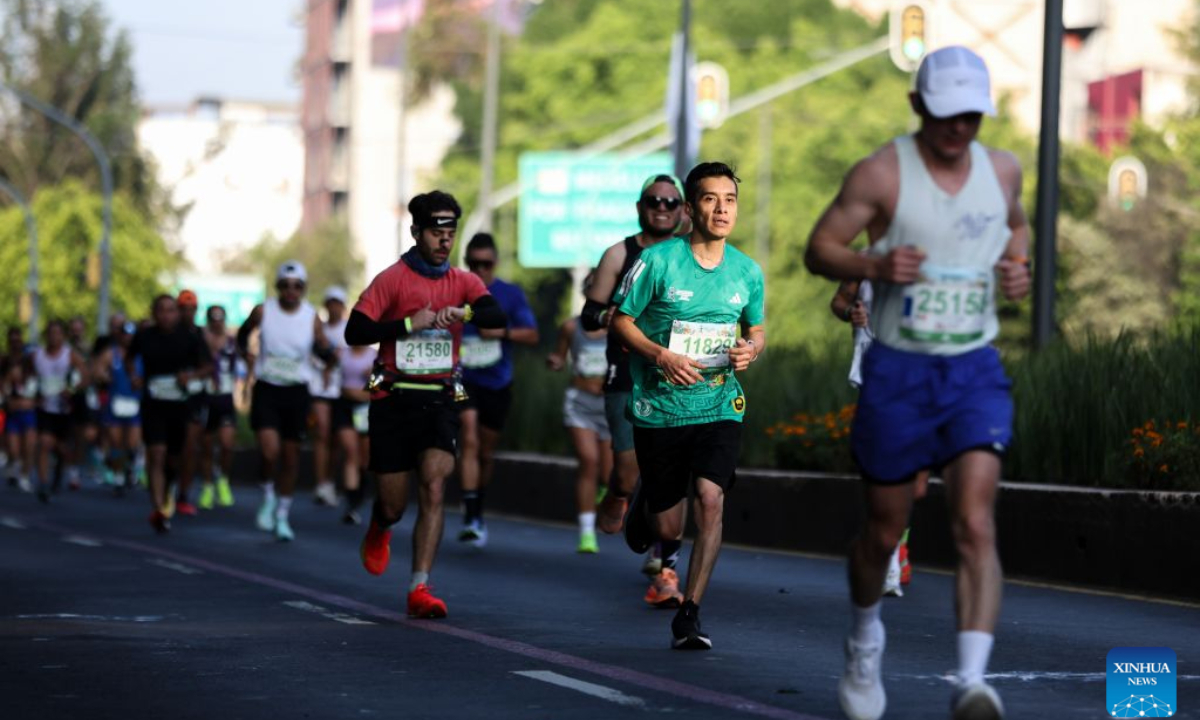 Runners participate in the 43rd edition of the Mexico City Marathon in Mexico City, capital of Mexico, on Aug. 30, 2026. (Photo by Francisco Canedo/Xinhua)