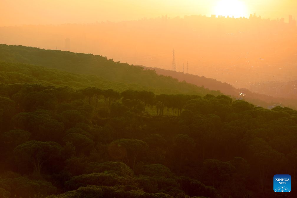 This photo taken on Sept. 12, 2026 shows a dusk view in Brummana, Lebanon. (Xinhua/Bilal Jawich)