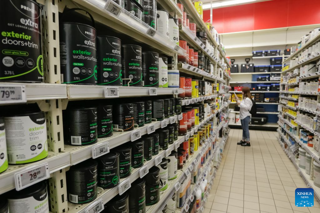 A customer shops for painting supplies at a hardware store in Vancouver, British Columbia, Canada, Aug. 25, 2026. The Canadian federal government on Tuesday announced retaliatory tariffs on over 700 U.S. goods valued at 27.6 billion Canadian dollars (about 20 billion U.S. dollars), alongside a 7.5-billion-Canadian-dollar assistance package for domestic businesses and workers. (Photo by Liang Sen/Xinhua)
