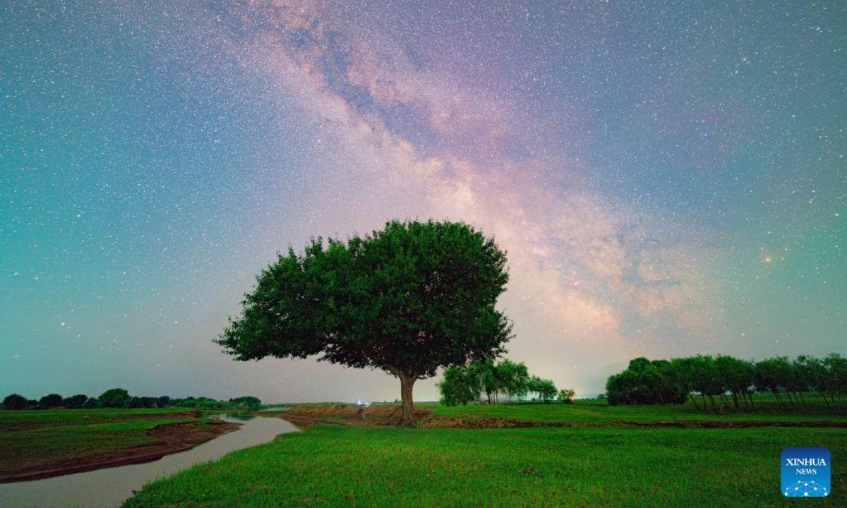This stack composite photo taken on June 19, 2026 shows the Milky Way above Xunke County, northeast China's Heilongjiang Province. (Photo by Liu Dapeng/Xinhua)
