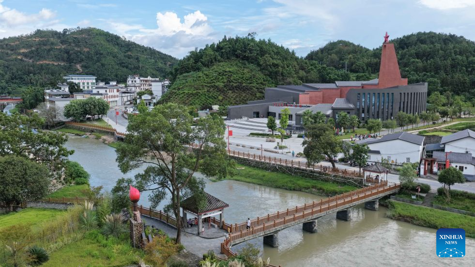 An aerial drone photo taken on Aug. 31, 2026 shows a Long March-themed memorial hall in Renhua County, south China's Guangdong Province. This year marks the 90th anniversary of the victory of the Red Army's Long March. In 1934, the Red Army marched and fought in Renhua during the Long March. Renhua County has built several sites in commemoration of the Long March. (Xinhua/Deng Hua)