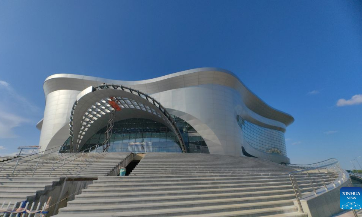 This photo taken on July 22, 2026 shows an exterior view of the joint customs and immigration inspection hall of the first cross-border ropeway linking China and Russia, in Heihe, northeast China's Heilongjiang Province. (Xinhua/Wang Junbao)