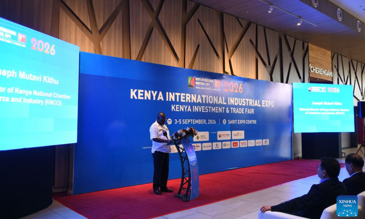 Joseph Mutavi Kithu, national director of the Kenya National Chamber of Commerce and Industry, delivers a speech at the 9th Kenya International Industrial Expo, in Nairobi, Kenya, Sept. 3, 2026. (Xinhua/Liu Qiong)