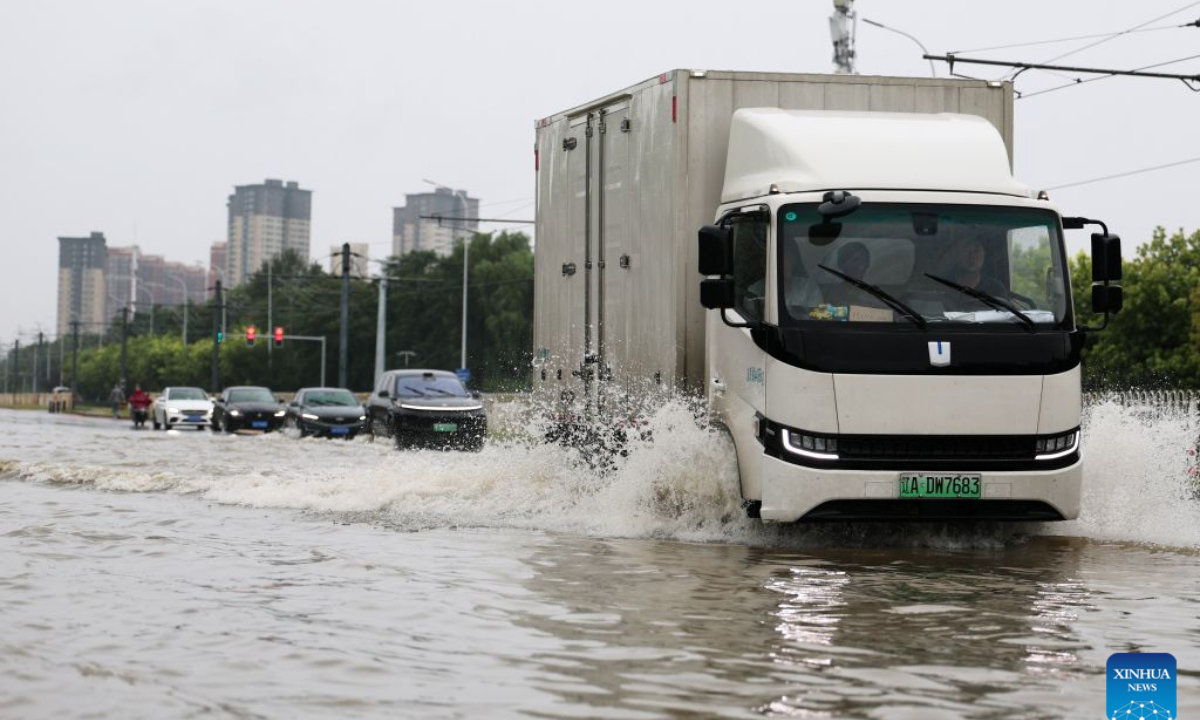 Vehicles drive through a waterlogged street in Shenyang, northeast China's Liaoning Province, Aug. 24, 2026. Heavy to torrential rains lashed southeastern Liaoning from 8 a.m. Sunday to 11 a.m. Monday, with downpours in some areas, while northern and western parts of the province saw light to moderate rain and localized heavy to torrential rains in a few spots.

Red alerts for torrential rain remain in effect across multiple parts of Liaoning. As of 6 a.m. Monday, nine cities had activated flood emergency responses, according to the provincial flood control and drought relief headquarters. (Xinhua/Li Gang)