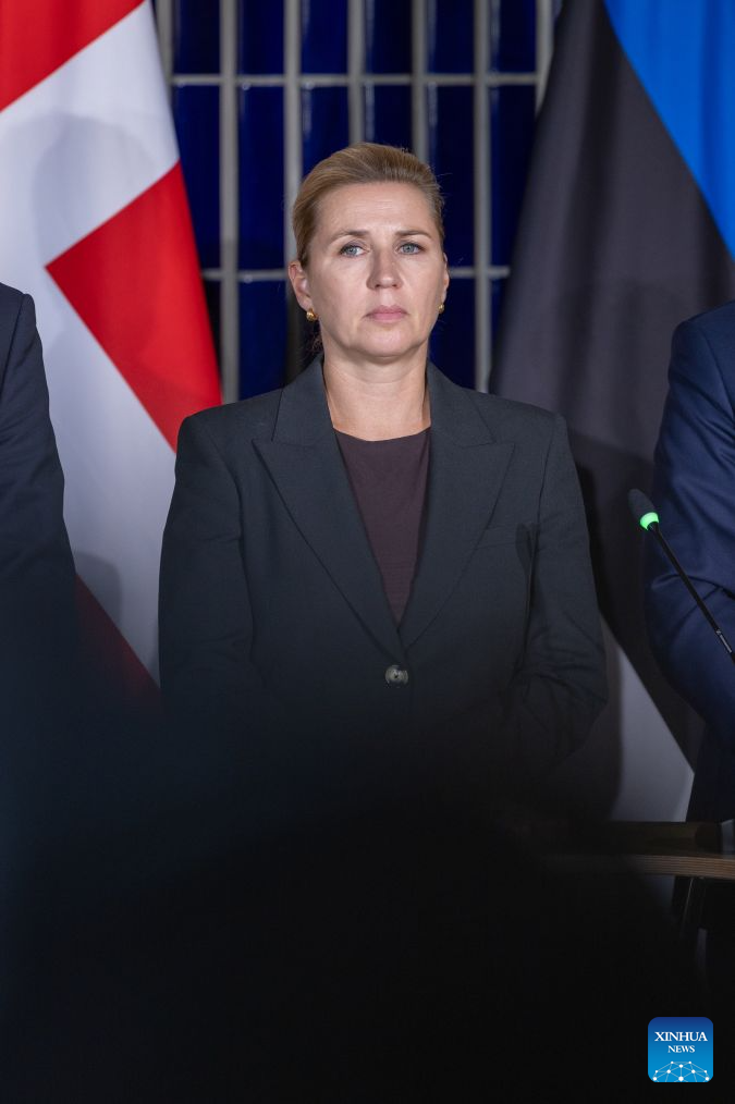 Danish Prime Minister Mette Frederiksen attends a press conference following the European Arctic Summit in Rovaniemi, northern Finland, on Sept. 14, 2026. (Finnish Prime Minister's Office/Handout via Xinhua)