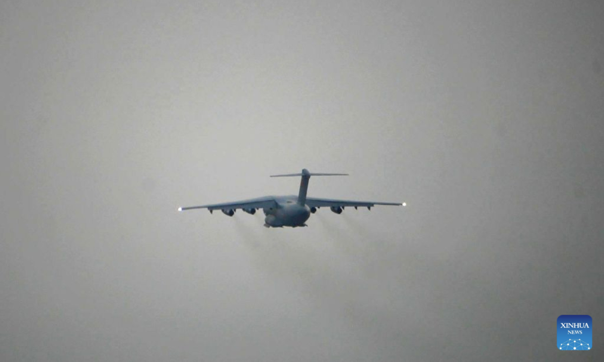 A Y-20 transport aircraft of the western theater command takes off at an airport in southwest China on Aug. 27, 2026.

A directing group from the Western Theater Command of the Chinese People's Liberation Army (PLA) has been dispatched to the Xizang Autonomous Region in southwest China on Thursday morning to coordinate joint rescue operations by military personnel in mudslide-hit Gyirong County.

Carried by the Y-20 transport aircraft of the western theater command, the group will organize military forces to assist in disaster relief efforts. (Photo by Song Zhengsheng/Xinhua)