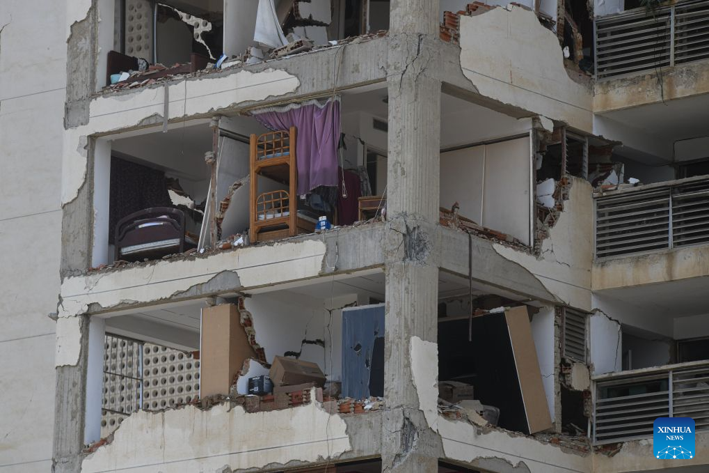 This photo taken on June 25, 2026 shows a damaged building in La Guaira State, Venezuela. Two powerful earthquakes, both exceeding magnitude 7, jolted Venezuela late Wednesday. Venezuela's acting President Delcy Rodriguez said the coastal state of La Guaira in northern Venezuela was the hardest hit, describing it as a 