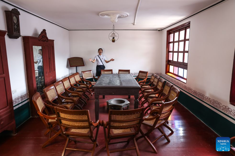 A docent gives an introduction at the historical site of the Zunyi Meeting in Zunyi City, southwest China's Guizhou Province, Sept. 28, 2026. The renovation of the historical site of the Zunyi Meeting has been basically completed. The Zunyi Meeting was held in January 1935 during the Long March. The meeting is regarded as a milestone in the history of the Communist Party of China (CPC), marking the formation of its first generation of central collective leadership. (Xinhua/Yang Wenbin)