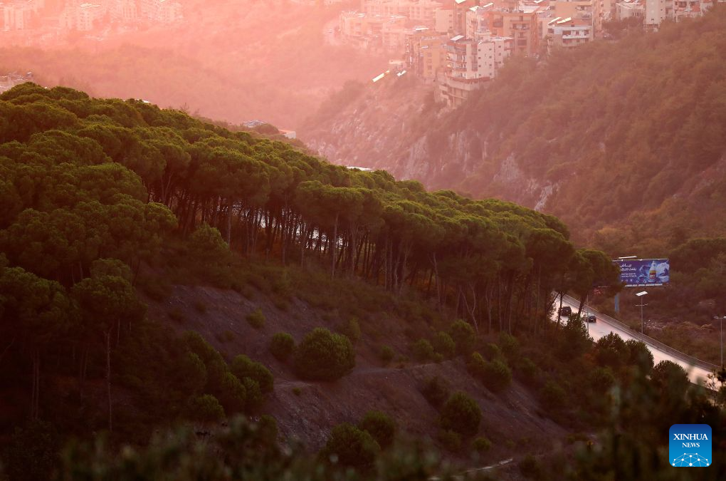 This photo taken on Sept. 12, 2026 shows a dusk view in Brummana, Lebanon. (Xinhua/Bilal Jawich)