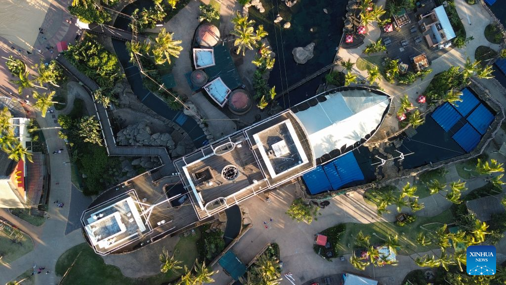 An aerial drone photo taken on Aug. 16, 2026 shows an exterior view of the aquarium at uShaka Marine World in Durban, South Africa. Located in Durban, uShaka Marine World is a marine theme park featuring a shipwreck-themed aquarium, marine life exhibits and water attractions. (Xinhua/Chen Wei)