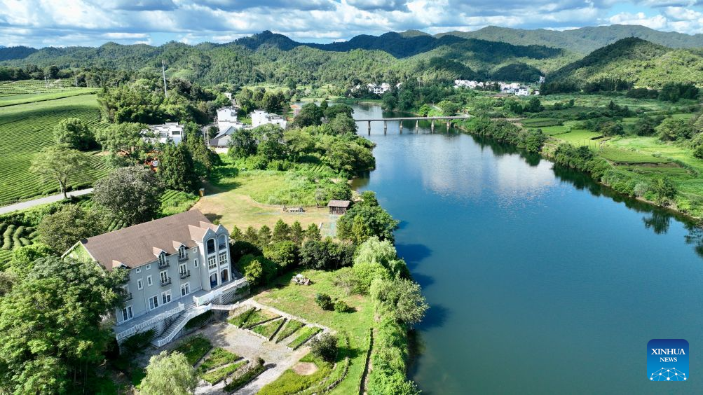 A drone photo taken on Aug. 26, 2026 shows a view of a homestay in Wuyuan County, east China's Jiangxi Province.
Wuyuan County is known for its picturesque countryside and well-preserved traditional villages.
With two national 5A-rated tourist attractions and 12 national 4A-rated attractions, the county has been promoting rural tourism and creating more employment opportunities for local residents through tourism-related employment and entrepreneurship.
Today, Wuyuan is home to more than 1,300 rural homestays, while the tourism industry directly supports more than 80,000 jobs. (Xinhua/Hu Chenhuan)