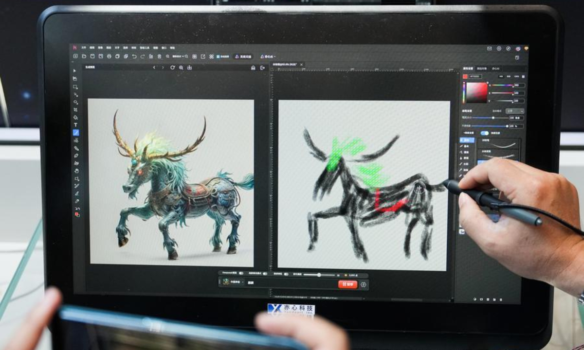 A staff member demonstrates AIGC capabilities of Wukong image software at ZGC Science Fiction Industry Innovation Center in Shijingshan District, Beijing, capital of China, June 20, 2025. (Xinhua/Zheng Huansong)