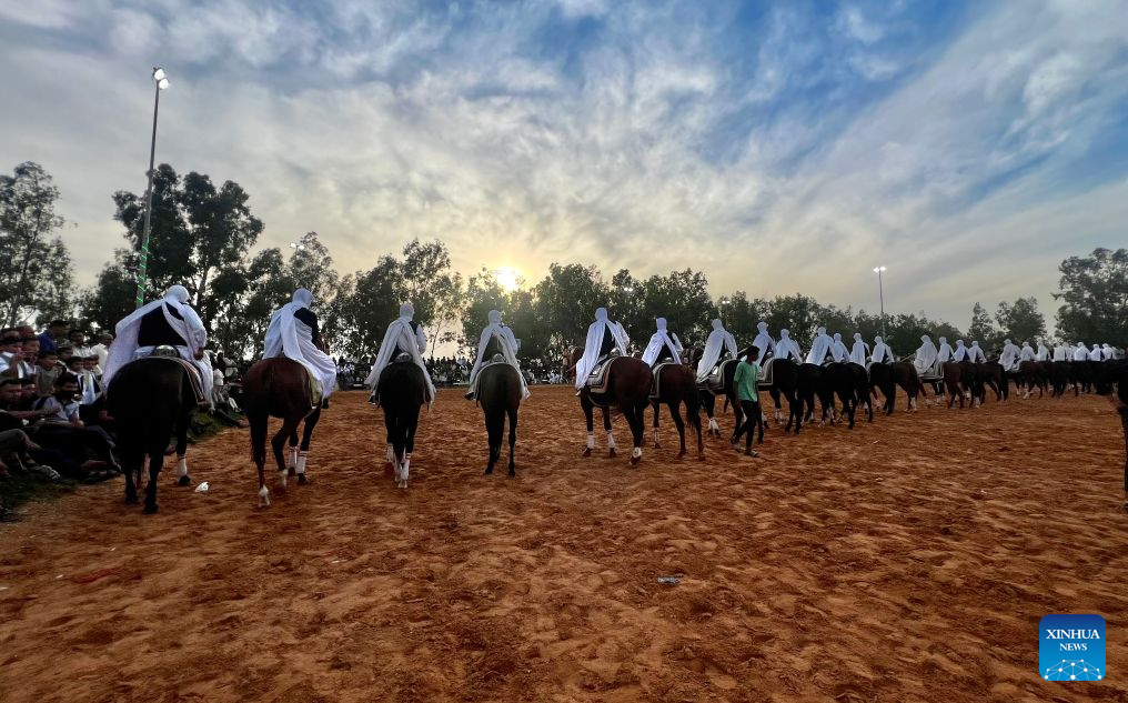 Riders take part in a traditional equestrian festival in Souq al-Khamis Amsihel, Libya, Oct. 7, 2026. (Photo by Hazem Turkia/Xinhua)