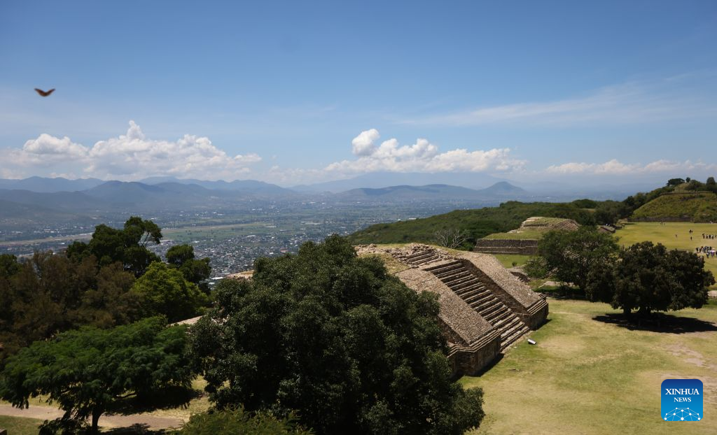 This photo taken on July 29, 2026 shows a view of the Monte Alban archaeological site in Oaxaca, Mexico. Built around 500 B.C., Monte Alban is located in the southern Mexican state of Oaxaca. It was inscribed on the UNESCO World Heritage List in 1987. (Xinhua/Liu Wenhui)
