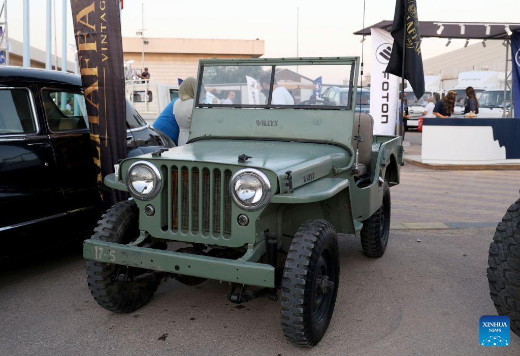 A vintage Willys Jeep is displayed during the 14th International Motor Show 2026 at the New Damascus Fairgrounds in Damascus, Syria, July 30, 2026. (Photo by Ammar Safarjalani/Xinhua)