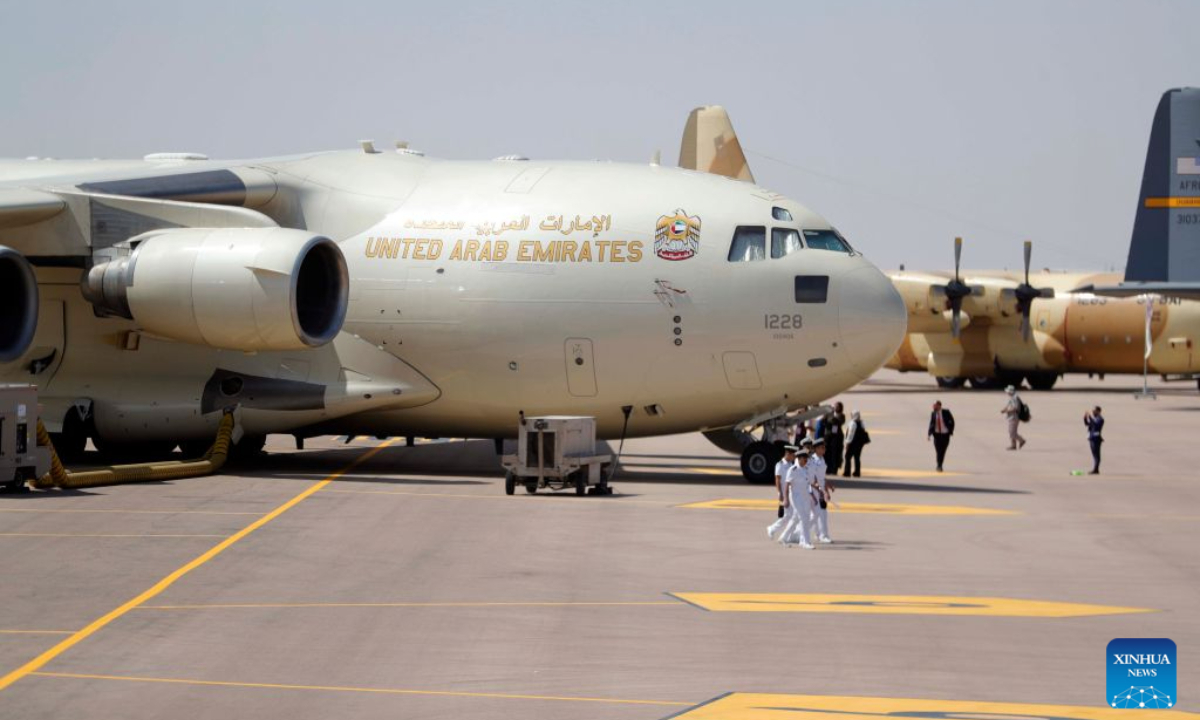 Aircraft are on display at the El Alamein International Airshow at El Alamein International Airport in El Dabaa, Egypt, Sept. 8, 2026. Egyptian President Abdel Fattah El-Sisi on Tuesday inaugurated the second edition of the El Alamein International Airshow at El Alamein International Airport on Egypt's Mediterranean coast. (Xinhua/Ahmed Gomaa)