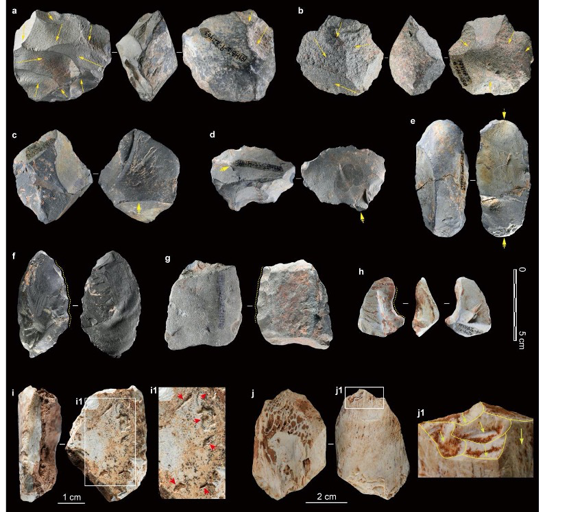 The stone artifacts unearthed from the bat cave site in Heqing, Southwest China's Yunnan Province Photo: The Institute of Tibetan Plateau Research (ITP), Chinese Academy of Sciences (CAS)
