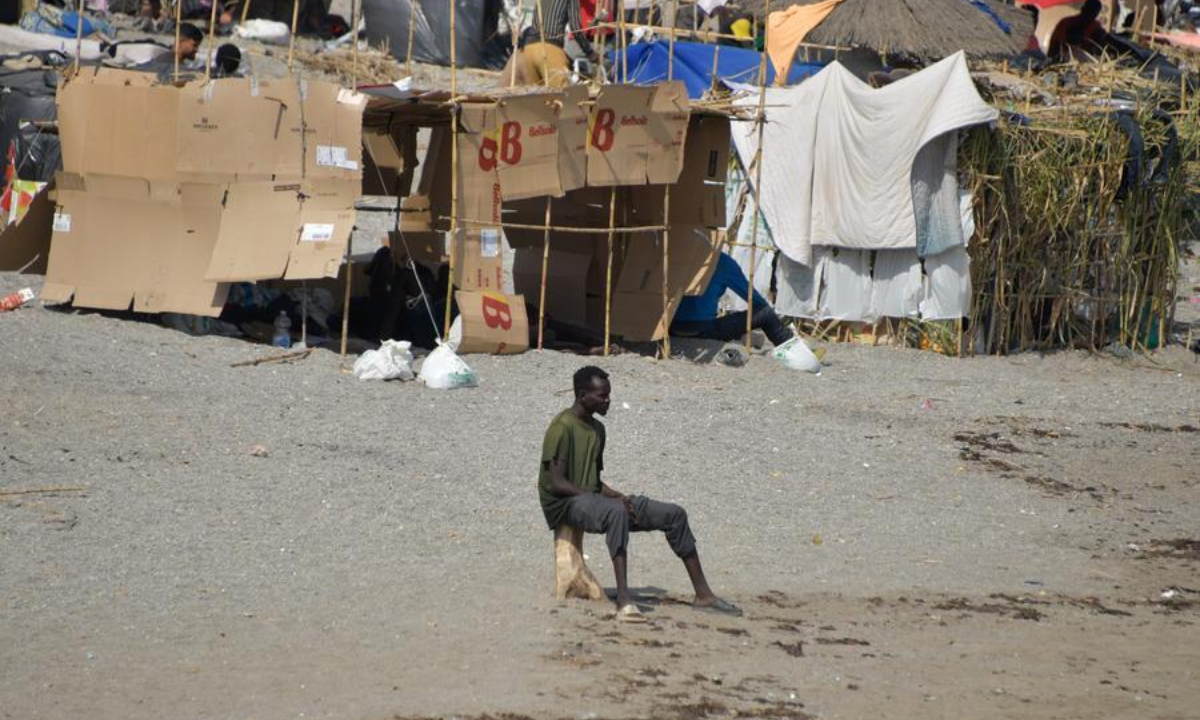 An irregular migrant is seen in Ceuta, Spain, Aug. 15, 2026.  (Xinhua/Cheng Min)