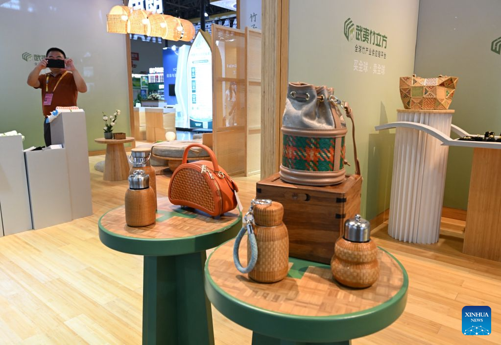 Bamboo products from Shaowu City of Fujian Province are seen at the venue of the 26th China International Fair for Investment & Trade (CIFIT) in Xiamen, southeast China's Fujian Province, Sept. 7, 2026. The 26th CIFIT is slated to be held here from Sept. 8 to 11. (Xinhua/Lin Shanchuan)