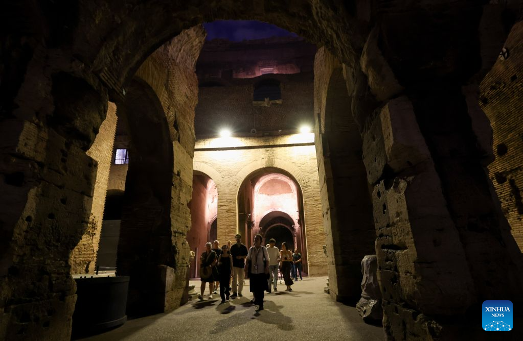 People visit the Colosseum during an official night tour program A Night at the Colosseum in Rome, Italy, July 28, 2026. (Xinhua/Wang Kaiyan)