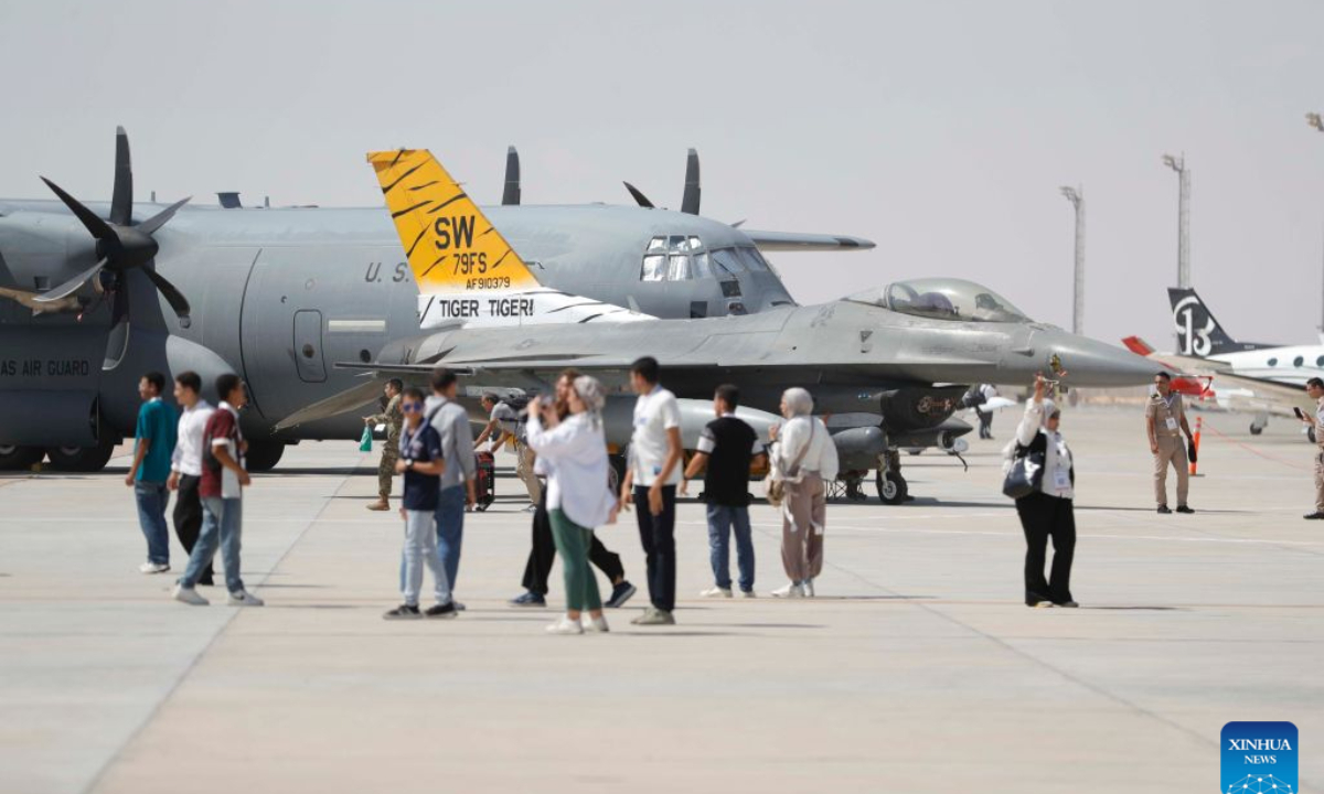 Aircraft are on display at the El Alamein International Airshow at El Alamein International Airport in El Dabaa, Egypt, Sept. 8, 2026. Egyptian President Abdel Fattah El-Sisi on Tuesday inaugurated the second edition of the El Alamein International Airshow at El Alamein International Airport on Egypt's Mediterranean coast. (Xinhua/Ahmed Gomaa)