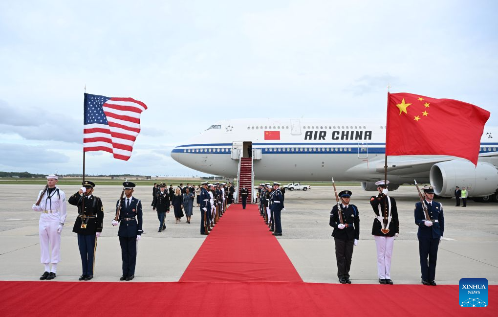 Chinese President Xi Jinping arrives at Joint Base Andrews on Sept. 23, 2026, for a state visit to the United States at the invitation of U.S. President Donald Trump. (Xinhua/Li Xiang)