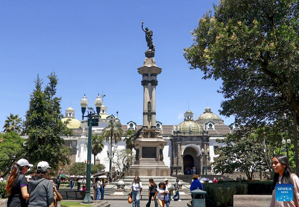 This photo taken on Aug. 12, 2026 shows a view of the Independence Square in Quito, Ecuador. (Photo by Ricardo Landeta/Xinhua)