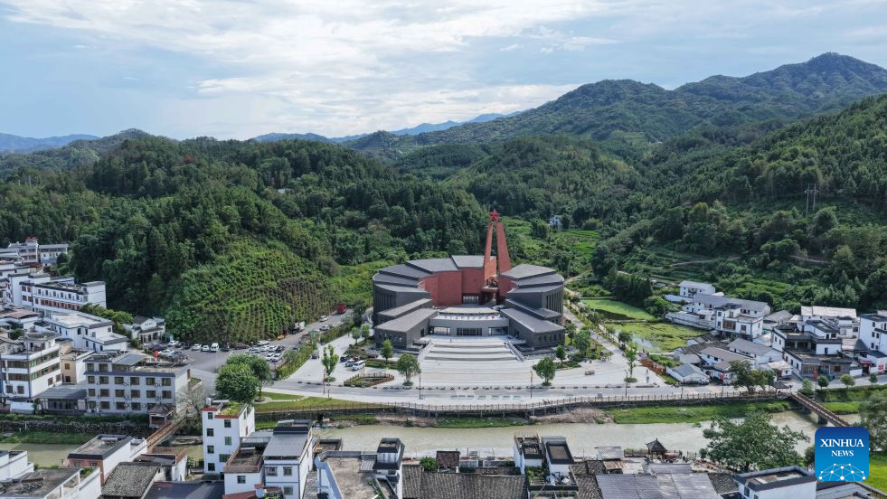 An aerial drone photo taken on Aug. 31, 2026 shows a Long March-themed memorial hall in Renhua County, south China's Guangdong Province. This year marks the 90th anniversary of the victory of the Red Army's Long March. In 1934, the Red Army marched and fought in Renhua during the Long March. Renhua County has built several sites in commemoration of the Long March. (Xinhua/Deng Hua)