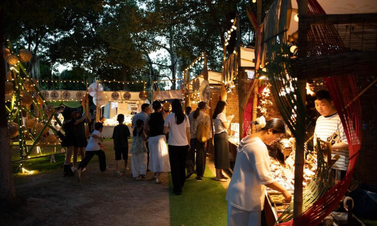 This photo taken on July 31, 2026 shows a view of a cultural market at Huiyuan Garden scenic area in Hefei, east China's Anhui Province. (Xinhua/Zhang Duan)