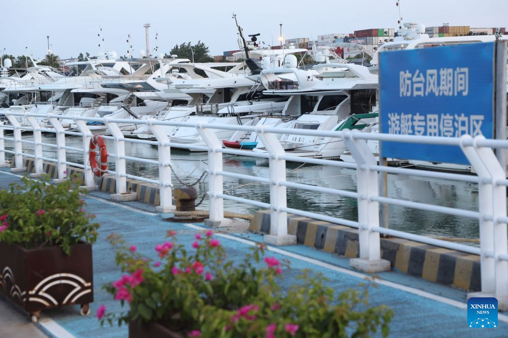 This photo taken on July 9, 2026 shows vessels taking shelter at a port in response to the incoming Typhoon Bavi in Xiamen, southeast China's Fujian Province. China's State Flood Control and Drought Relief Headquarters on Thursday upgraded its emergency response for flood and typhoon control from Level IV to Level III in response to Typhoon Bavi. (Photo by Zeng Demeng/Xinhua)