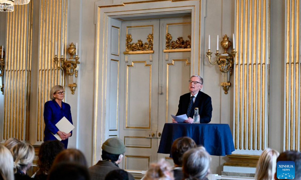 The 2026 Nobel Prize in Literature is announced in Stockholm, Sweden, Oct. 8, 2026. Canadian writer Anne Carson has been awarded the 2026 Nobel Prize in Literature, becoming the second Canadian author ever to receive the honor, the Swedish Academy announced on Thursday. (Xinhua/Lyu You)