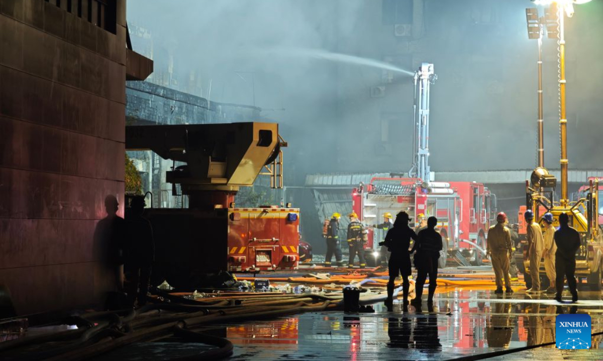 A fire truck works after a fire broke out at a shoe factory in Jiangtou Village, Chendai Township of Jinjiang City, southeast China's Fujian Province, on July 9, 2026. Twenty-eight people have been killed following a fire at a shoe factory in Jinjiang City on Thursday, local authorities said. (Xinhua/Zhou Yi)