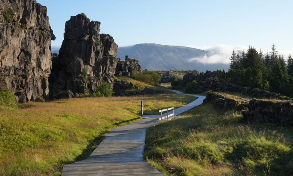 This photo taken on Aug. 29, 2026 shows a view of Almannagja, Iceland. (Xinhua/Weng Xinyang)