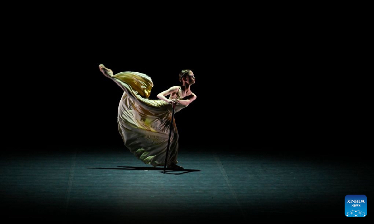A participant performs during the XV International Ballet Competition at the Bolshoi Theater in Moscow, Russia, July 2, 2026. The competition is held here from June 25 to July 5. (Photo by Alexander Zemlianichenko Jr/Xinhua)