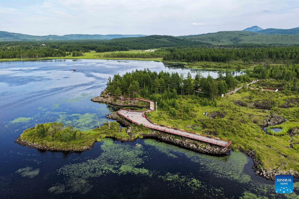 An aerial drone photo taken on July 28, 2026 shows a view of the Arxan National Forest Park in Arxan of Hinggan League, north China's Inner Mongolia Autonomous Region. (Xinhua/Li Zhipeng)