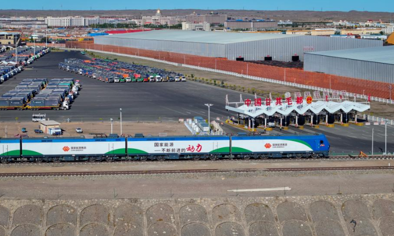 An opening ceremony is held for the second cross-border railway linking Ganqimaodu port in North China's Inner Mongolia Autonomous Region and Mongolia's Gashuunsukhait in Ganqimaodu on May 14, 2025. Photo: Xinhua